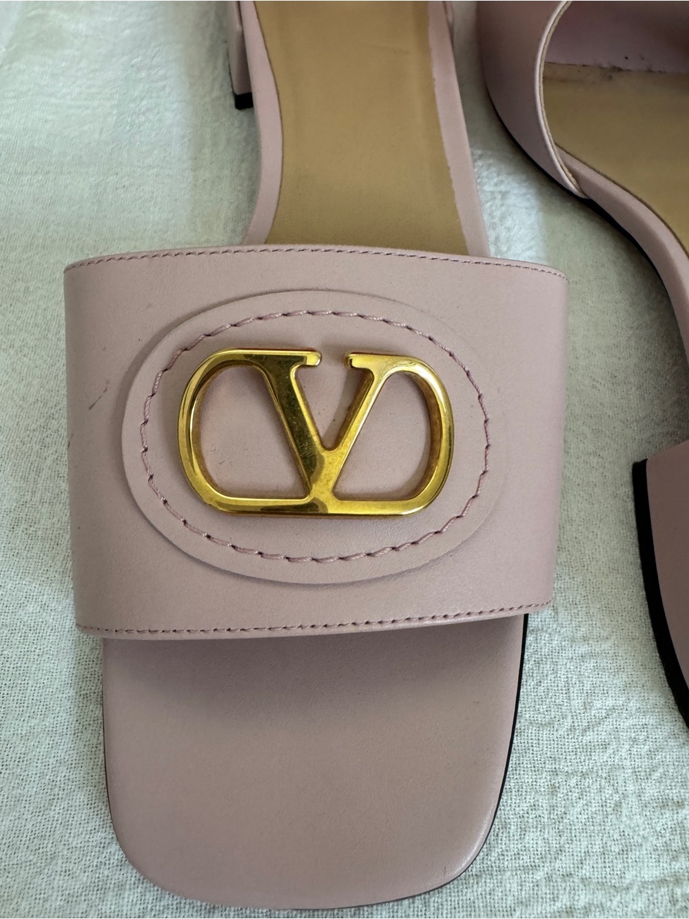 Valentino Blush Pink V Logo Slide Sandals